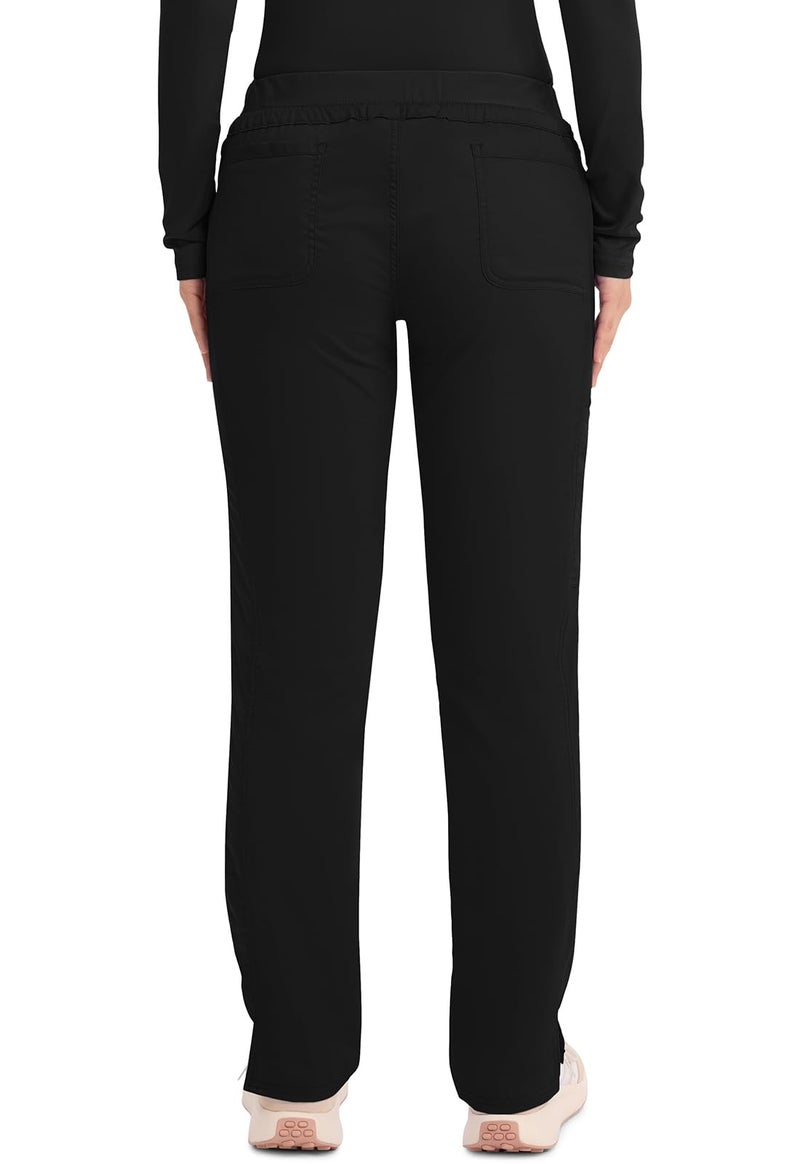 Cherokee Scrubs for Women Mid Rise Tapered Leg Drawstring Pant with 5 Pockets, Cargo Bottom with 2 Way Stretch Fabric - WW105P, M Petite, Black - Image 3